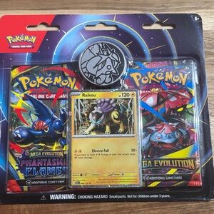 Pokemon Raikou Pin & Booster Pack Bundle - Yellow, Blue, Red
